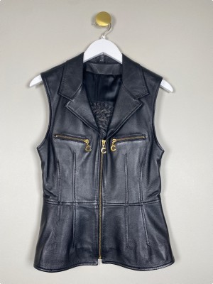 Interteam Leather Collection <br/b> sort vest med gulddetaljer