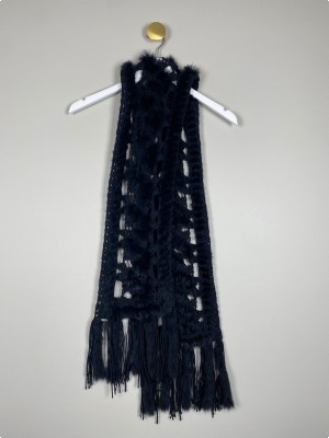 Hæklet halstørklæde med kaninpels