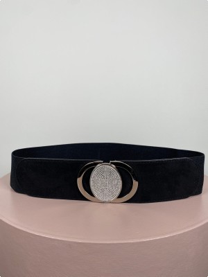 Sort elastisk bælte med glimmerdetalje