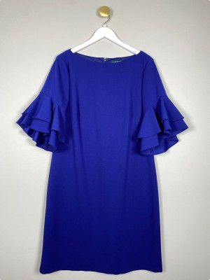 Lauren Ralph Lauren str. L <br/b> blå kjole med flæseærmer