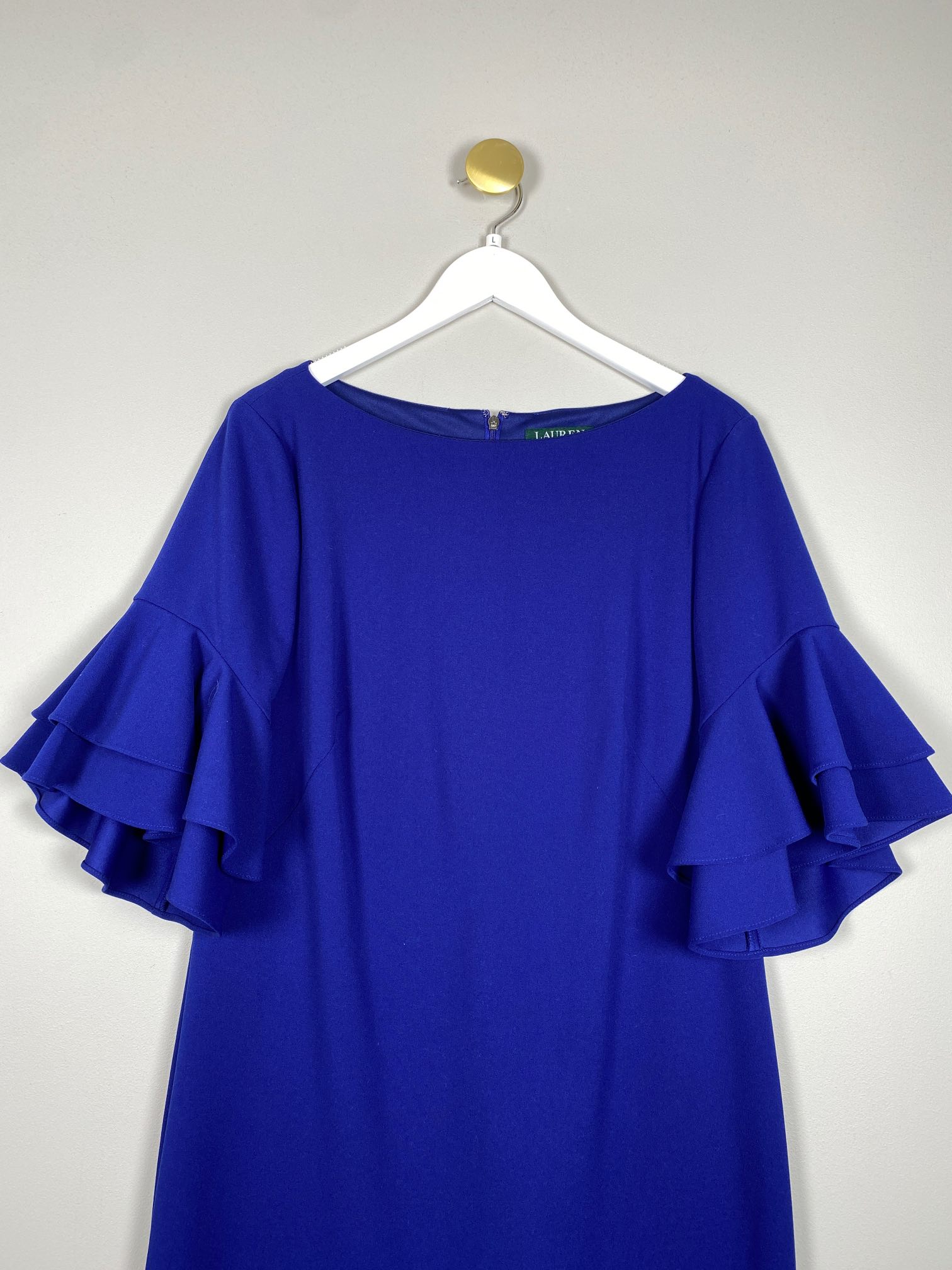 Lauren Ralph Lauren str. L <br/b> blå kjole med flæseærmer - Billede 4