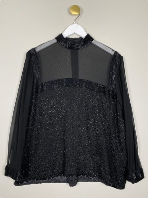 Eva Lie str 42 <br/b> sort bluse med perler