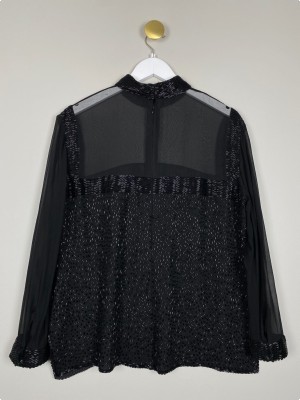 Eva Lie str 42 <br/b> sort bluse med perler