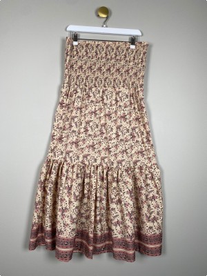 Sofie Schnoor str. XL <br/b> Blomstret nederdel med bred elastisk talje