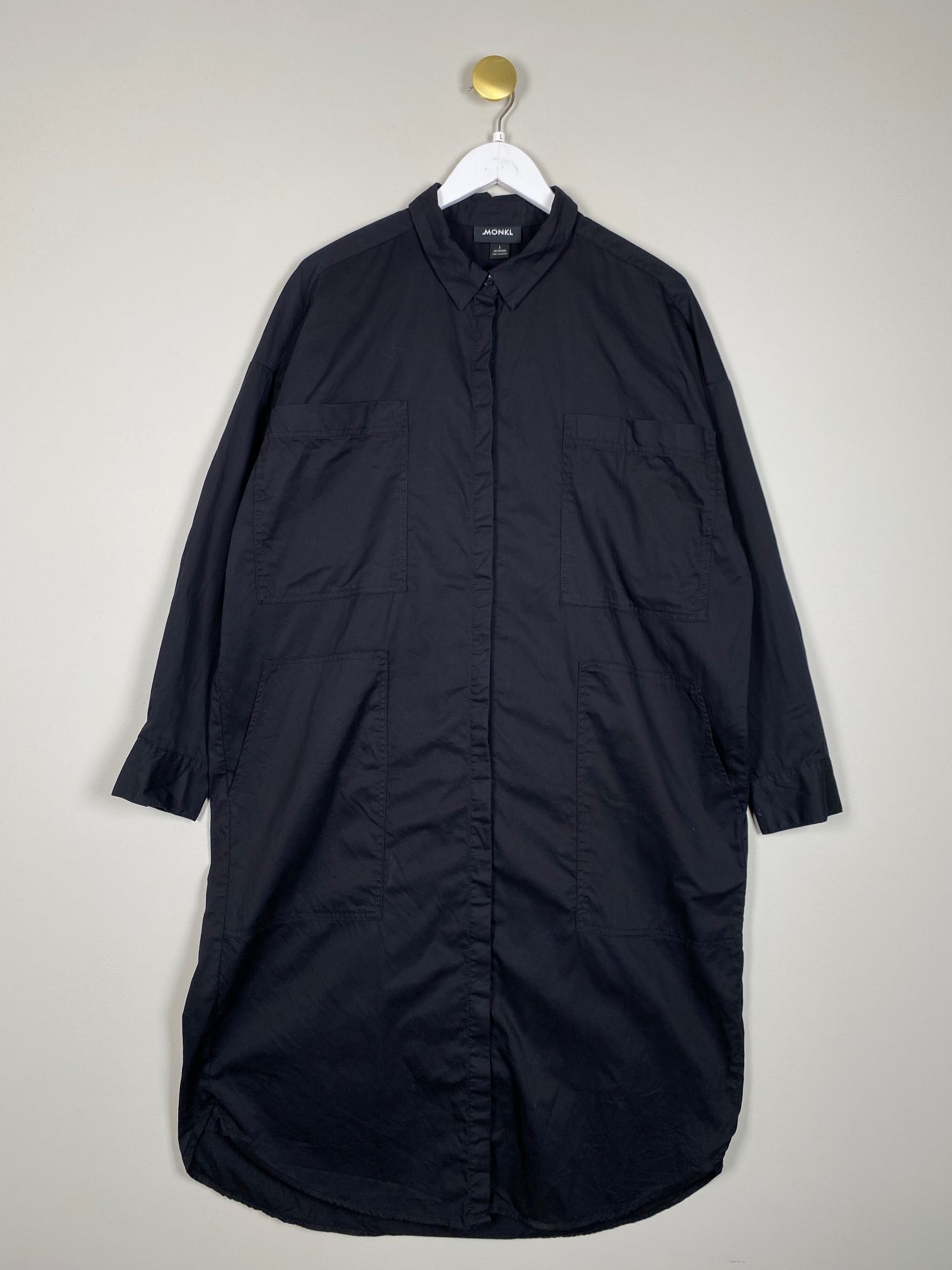 Monkl str. L <br/b> sort skjortekjole