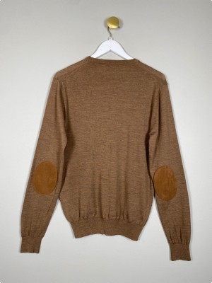 Tiger of Sweden str. M  <br/b> brun bluse med rund hals og lapper på ærmerne