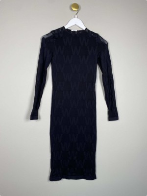 Wolford str. XS  S <br/> sort gennemsigtigt kjole med W mønster