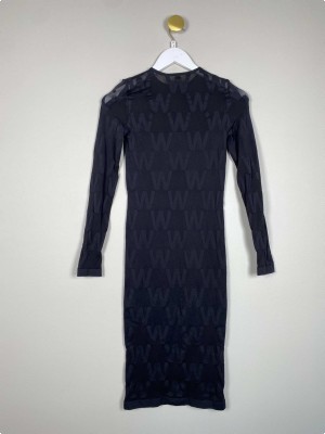 Wolford str. XS S <br/> sort gennemsigtigt kjole med W mønster