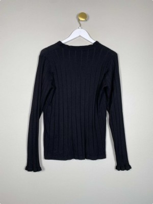 Free Quent str. M <br/> Sort strik cardigan med flæse bort