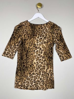 str. S <br/> Leopard bluse med guldkant ved hals