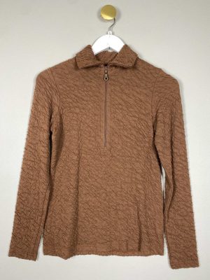 LaZoy str. S <br/> brun crepet jersey bluse med lynlås i front