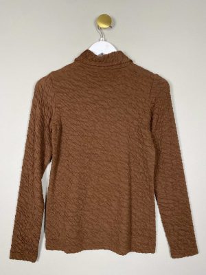 LaZoy str. S <br/> brun crepet jersey bluse med lynlås i front