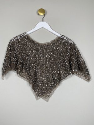 Gråbrun poncho top I tyl med palietter