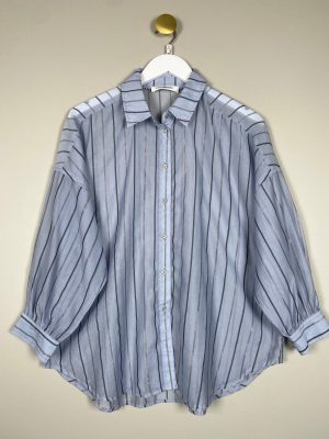 Co Couture str. S M <br/> grå skjorte med sølv og koksgrå stribe