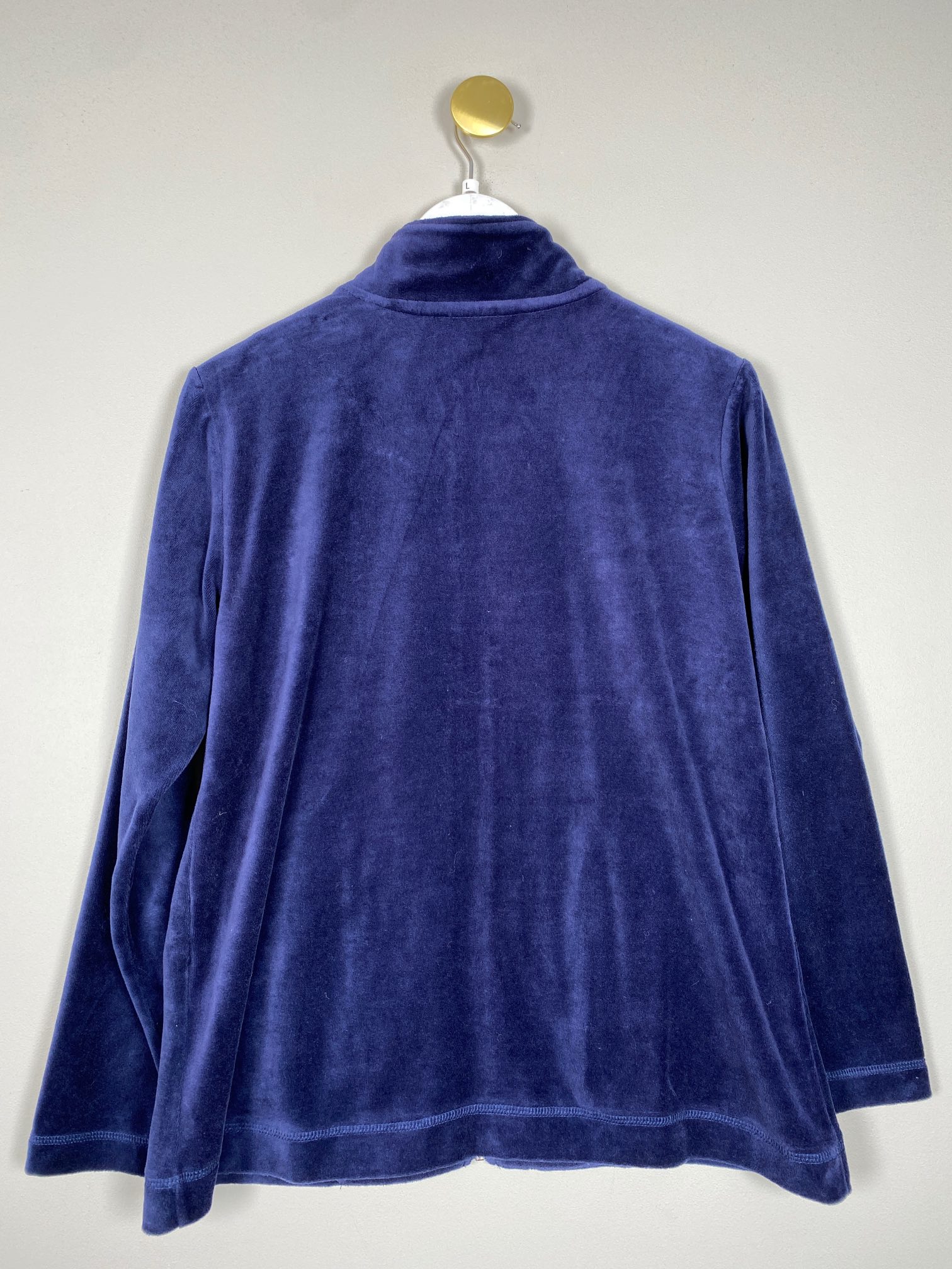 Brandtex str. L <br/>blå velour ziptrøje - Billede 3