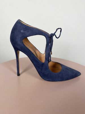 Pura Loptz str. 37 <br/> mørk blå ruskinds stilet med snørebånd