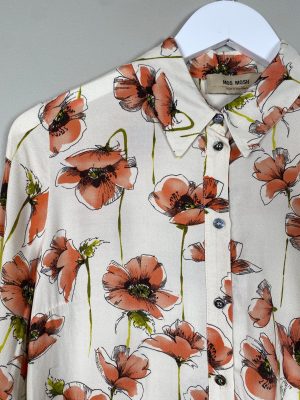 Mos Mosh str. XS <br/> skjorte med valmuer og brede manchetter