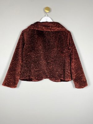 Jones str. 36 38 <br/> kort mørk kobberfarvet plys jakke med store knapper