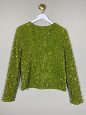 Stine Goya str. M <br/> Lime paliette bluse med lynlås i ryg
