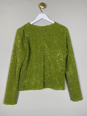 Stine Goya str. M <br/> Lime paliette bluse med lynlås i ryg