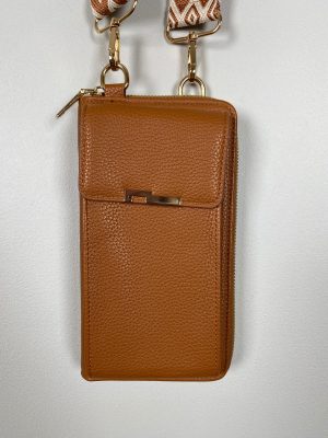 Crossbody pung mobiltaske lys brun