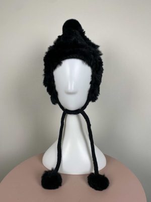 House of Saki <br/> hue med kaninpels, sort