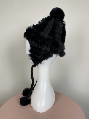 House of Saki <br/> hue med kaninpels, sort