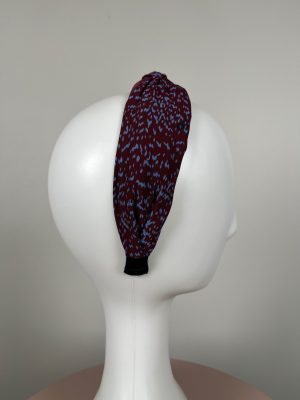 Hårbånd i bordeaux stof med lyseblå marmorering