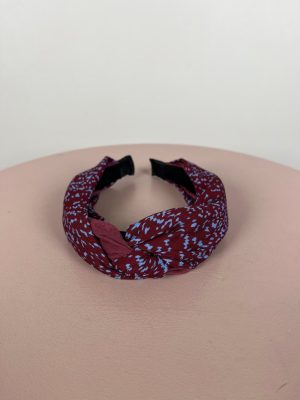Hårbånd i bordeaux stof med lyseblå marmorering