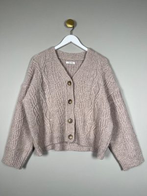 Nue notes str. L <br/> kort cardigan beige strik med store knapper