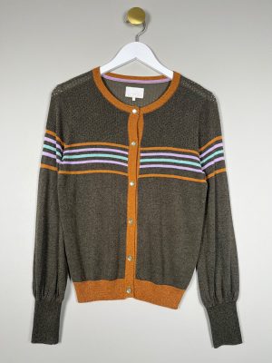 Nümph str. S <br/> grøn cardigan med striber