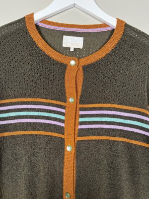 Nümph str. S <br/> grøn cardigan med striber