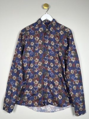 Eton str. L <br/> brun blomstret skjorte slim fit