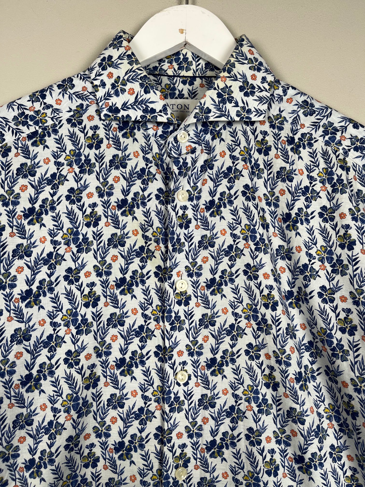 Eton str. L <br/> hvid blomstret skjorte slim fit