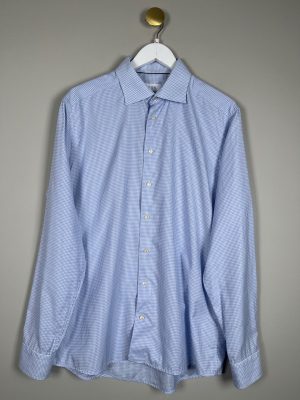 Eton str. L. <br/> lyseblå småternet skjorte slimfit