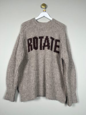 Rotate str. 40 <br/> brun strikbluse i uld