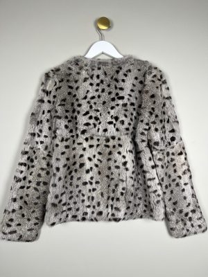 Butterfly str. 38 <br/> kort kaninpels jakke i leopard print