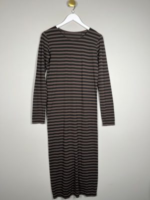 Tim og Simonsen str. S M <br/> sort brun stribet tight kjole med lange ærmer