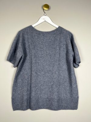 Six Ames str. XL <br/> strik gråblå kortærmet  bluse