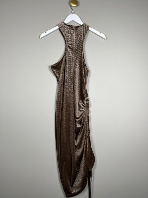 Han Kjøbenhavn str. S <br/> skulderfri shape kjole i leopardpræget brun guld