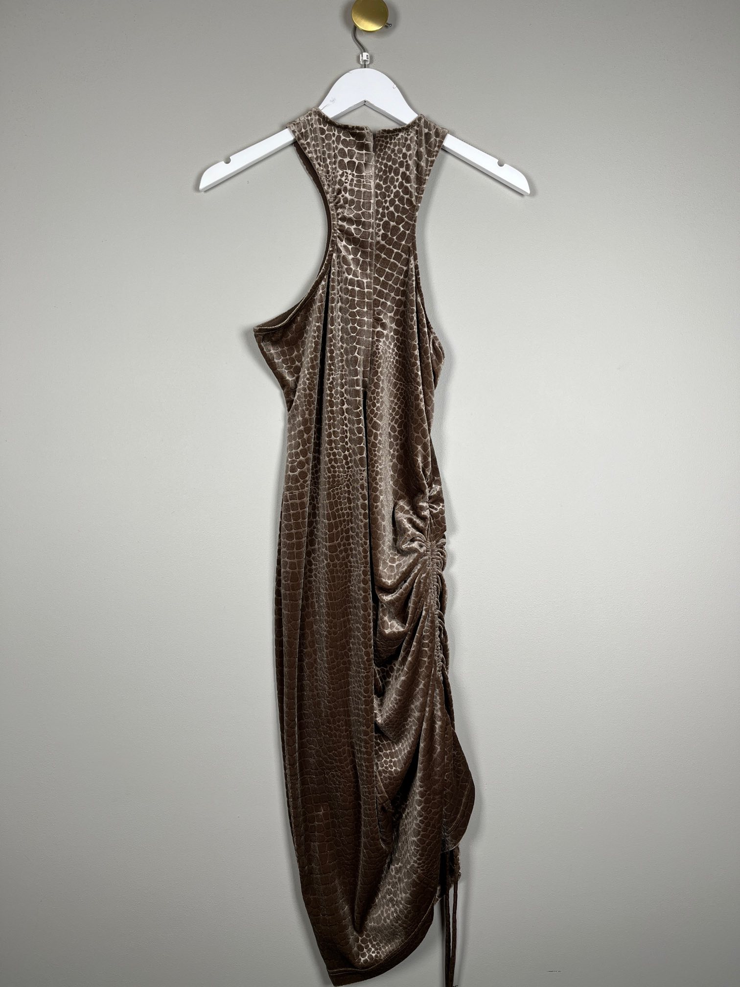 Han Kjøbenhavn str. S <br/> skulderfri shape kjole i leopardpræget brun guld - Billede 2