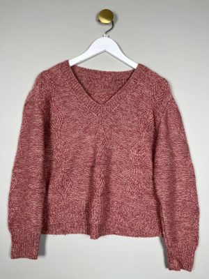 Strik i gammelrosa melange med harlekin mønster str. M L