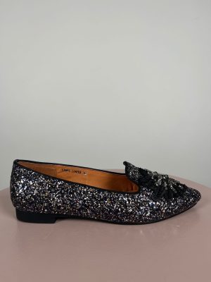 Stylesnob str. 38 <br/> ballerina med pailetter og similisten (incl. box)