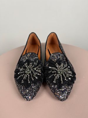 Stylesnob str. 38 <br/> ballerina med pailetter og similisten (incl. box)