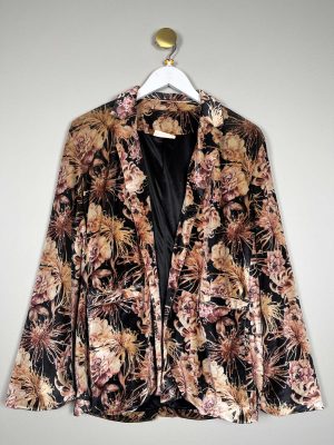ETC str. M <br/> Blazer jakke i blomstret velour