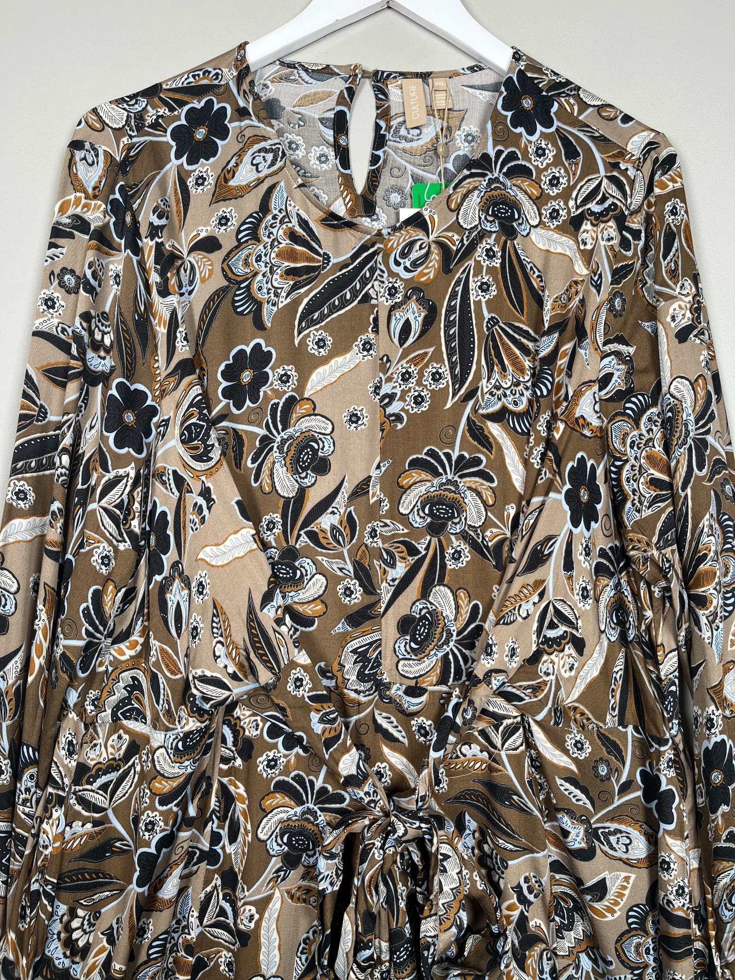 Culture str. XXL <br/> lang brun kjole med mønster - Billede 2