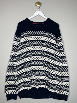 Holebrook Sweden str. XL <br/> mørkeblå strik med hvidt mønster