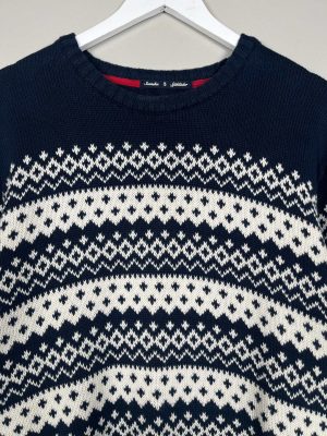 Holebrook Sweden str. XL <br/> mørkeblå strik med hvidt mønster