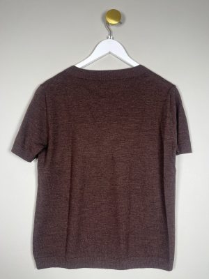 Sand str. M <br/> brun merinould kortærmet bluse