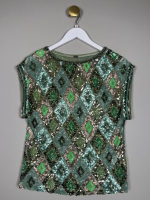 Gustav str. XS <br/> grøn top med palietter
